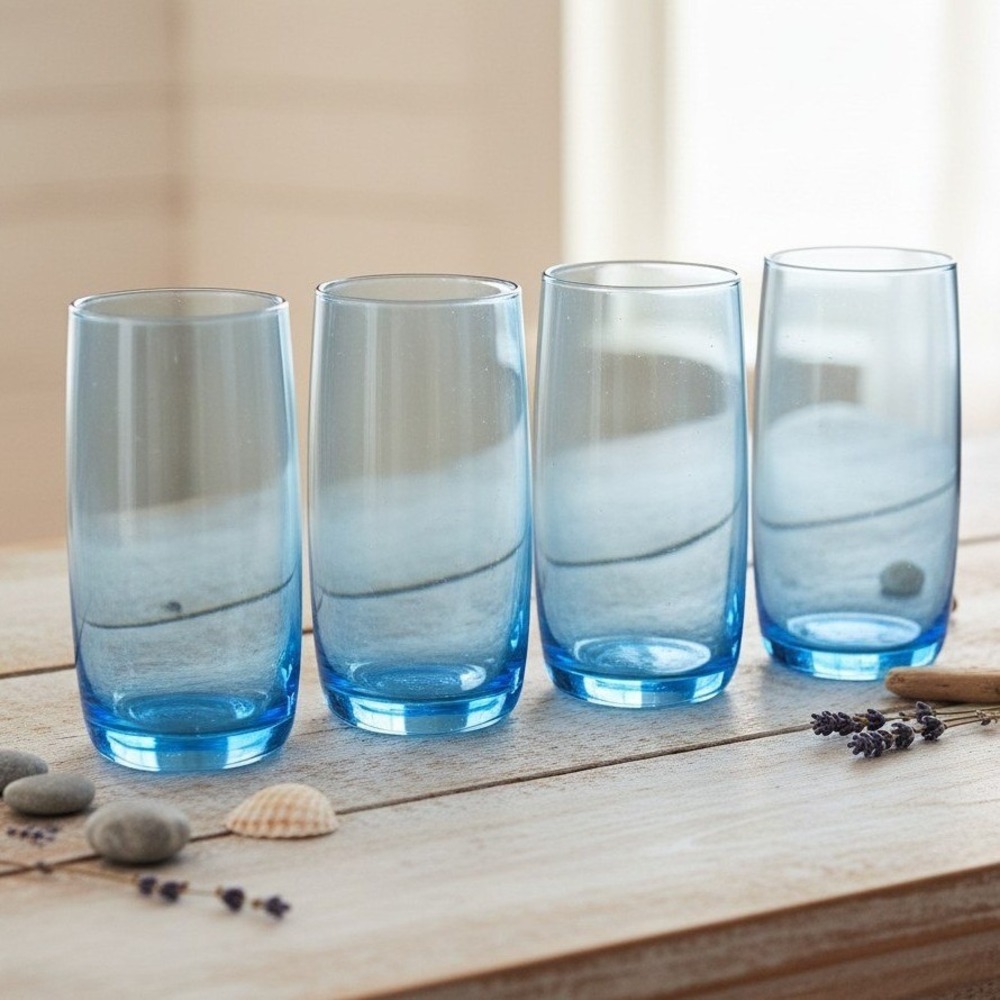 Threshold Blue Tumblers, Set of 4, Vintage Style Hand blown Bubble Glasses